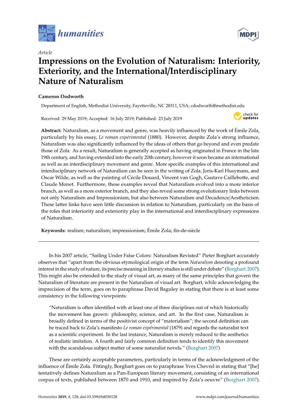 Impressions on the Evolution of Naturalism: Interiority, Exteriority, and the International/Interdisciplinary Nature of Naturalism