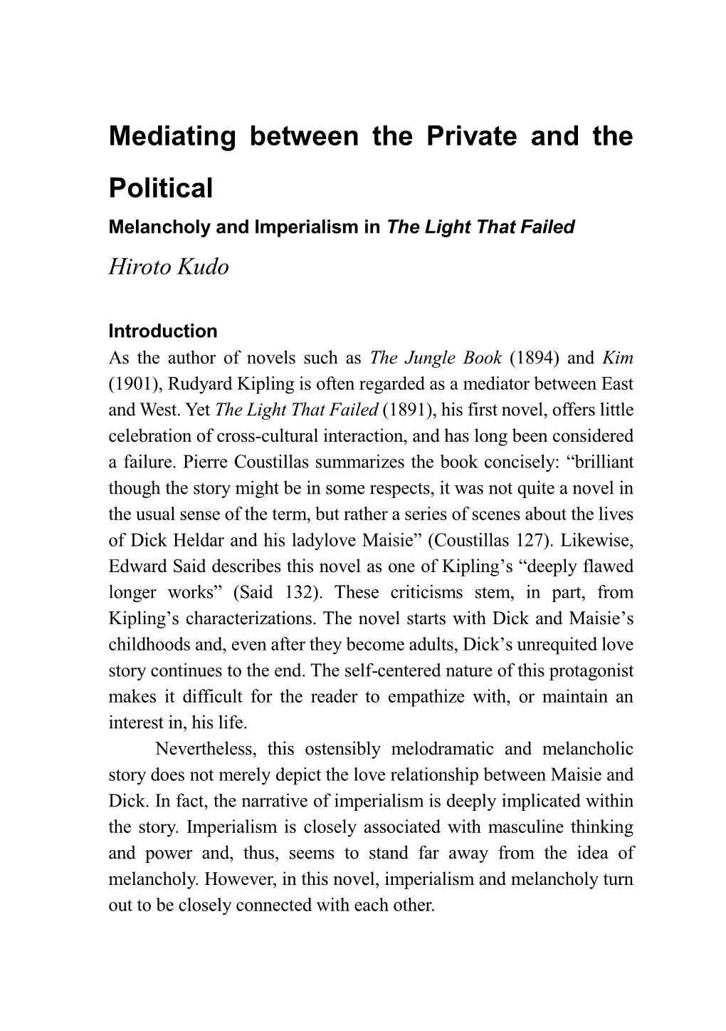 Mediating Between the Private and the Political Melancholy and Imperialism in the Light That Failed Hiroto Kudo