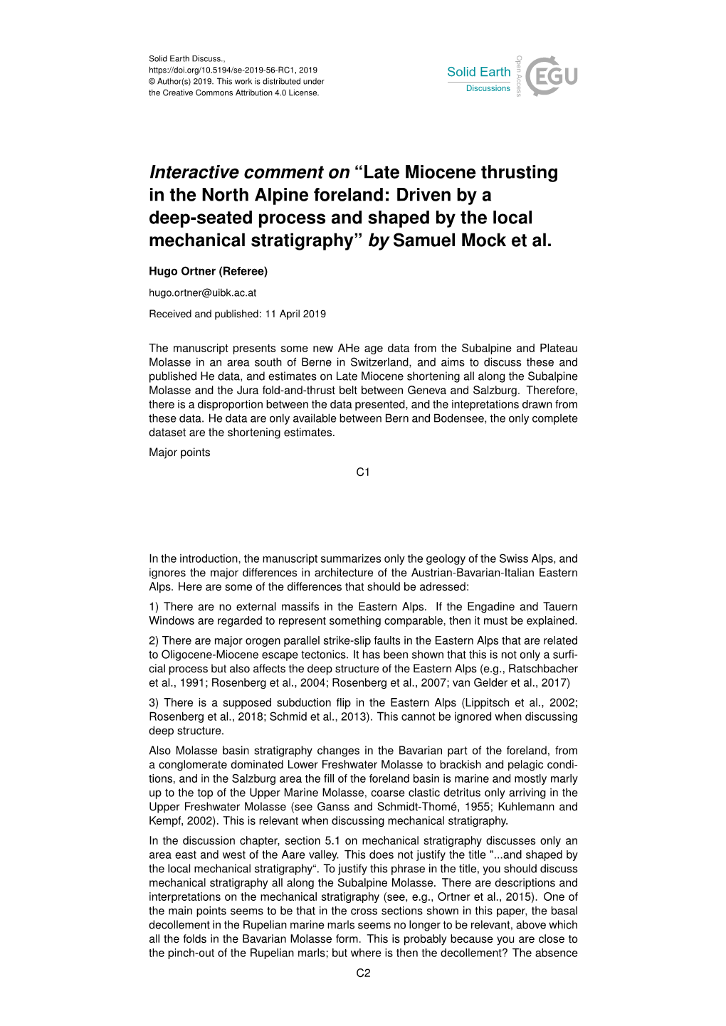 Late Miocene Thrusting in the North Alpine Foreland: Driven by a Deep-Seated Process and Shaped by the Local Mechanical Stratigraphy” by Samuel Mock Et Al