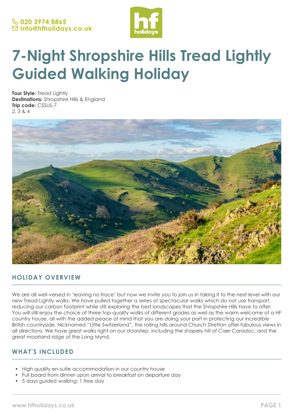 7-Night Shropshire Hills Tread Lightly Guided Walking Holiday