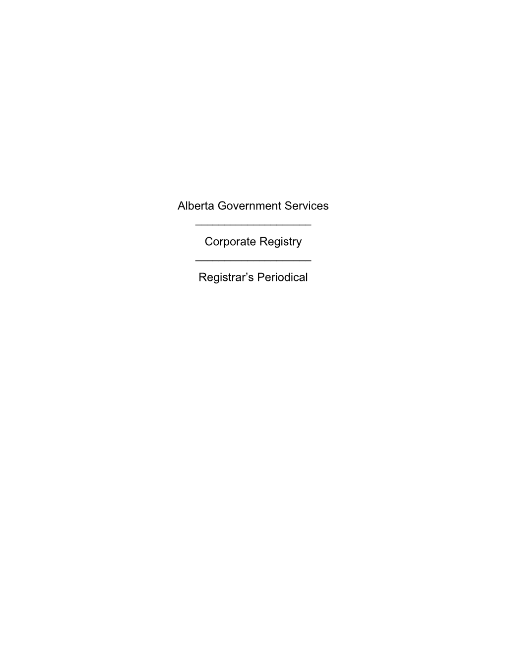 Alberta Government Services ______Corporate Registry ______