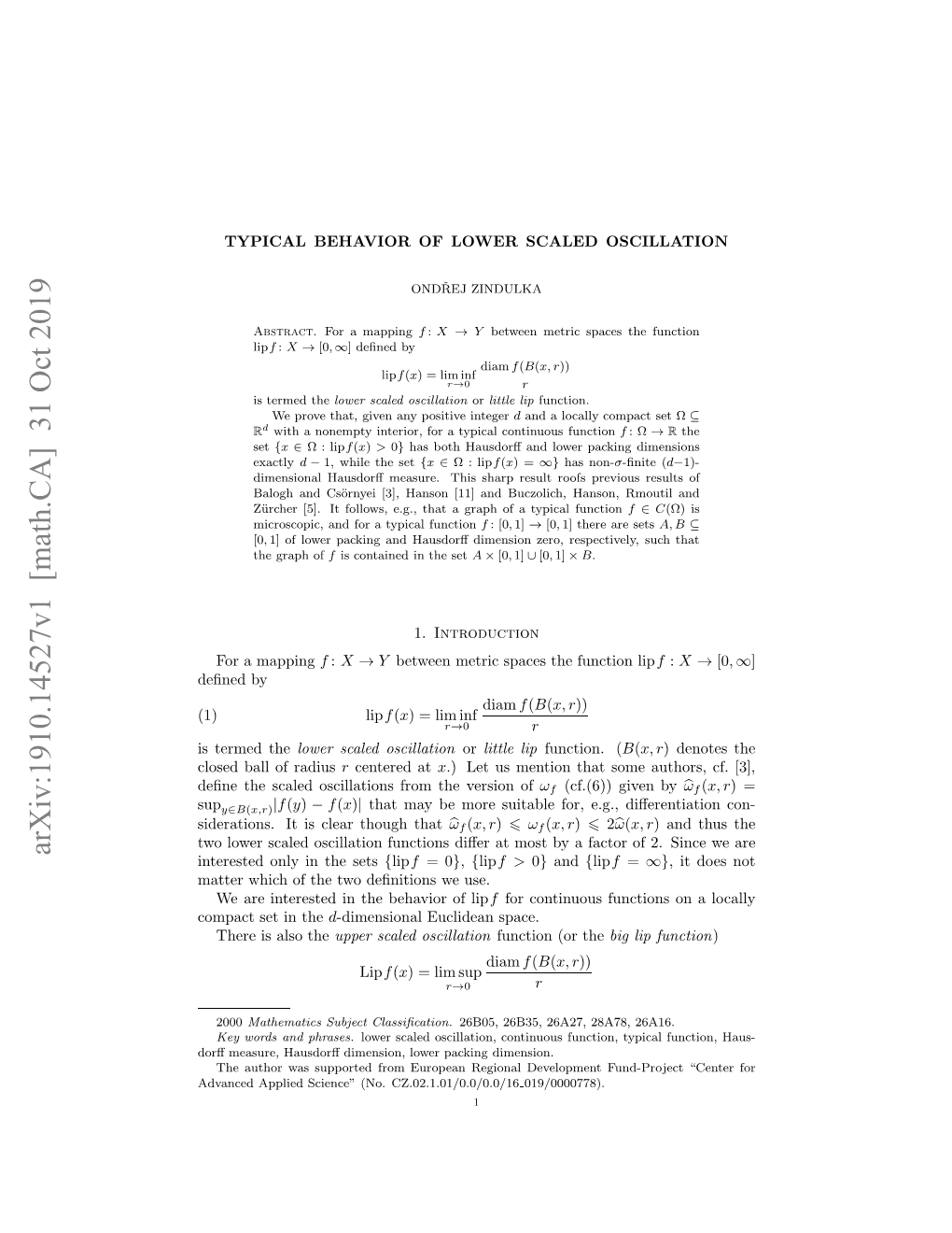 Typical Behavior of Lower Scaled Oscillation