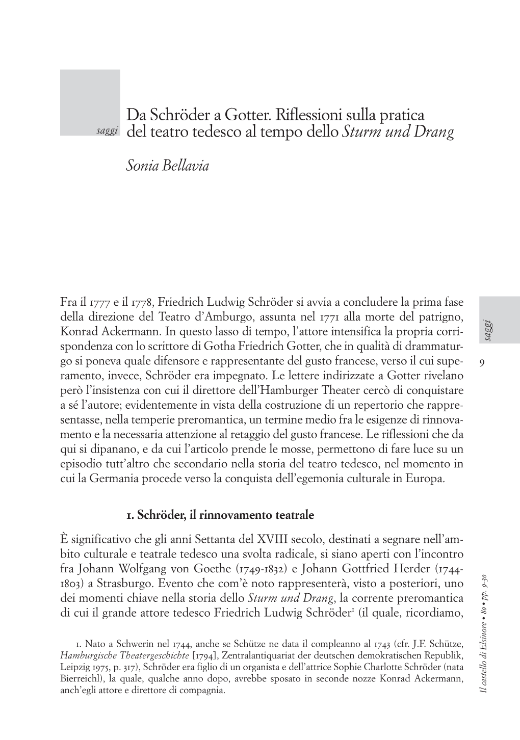 Da Schröder a Gotter. Riflessioni Sulla Pratica Del Teatro Tedesco Al Tempo Dello Sturm Und Drang