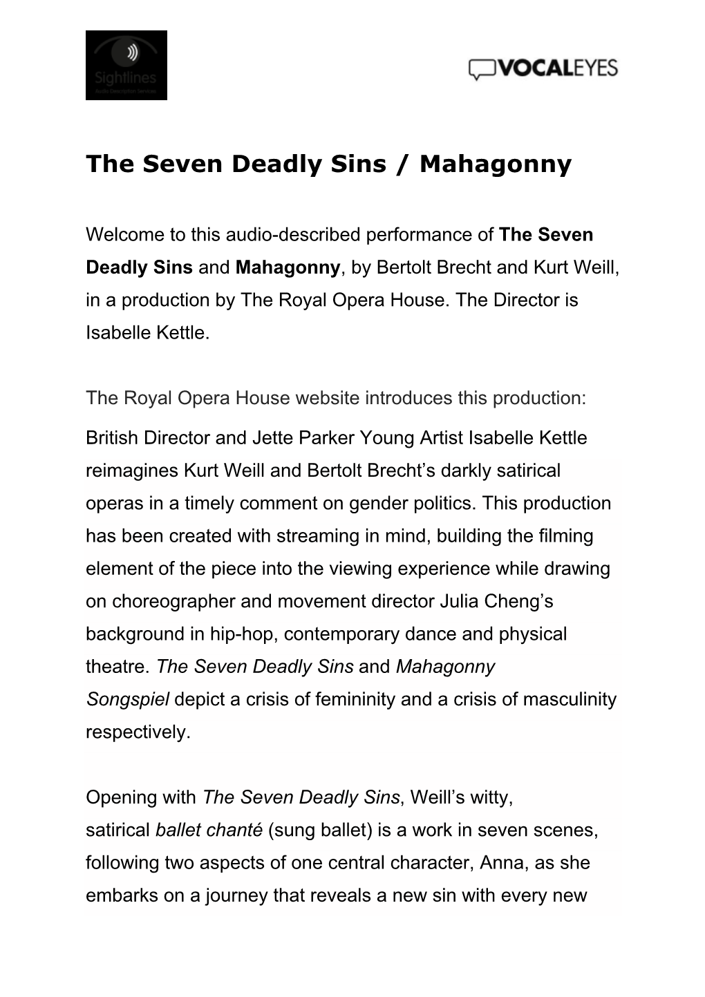 The Seven Deadly Sins / Mahagonny