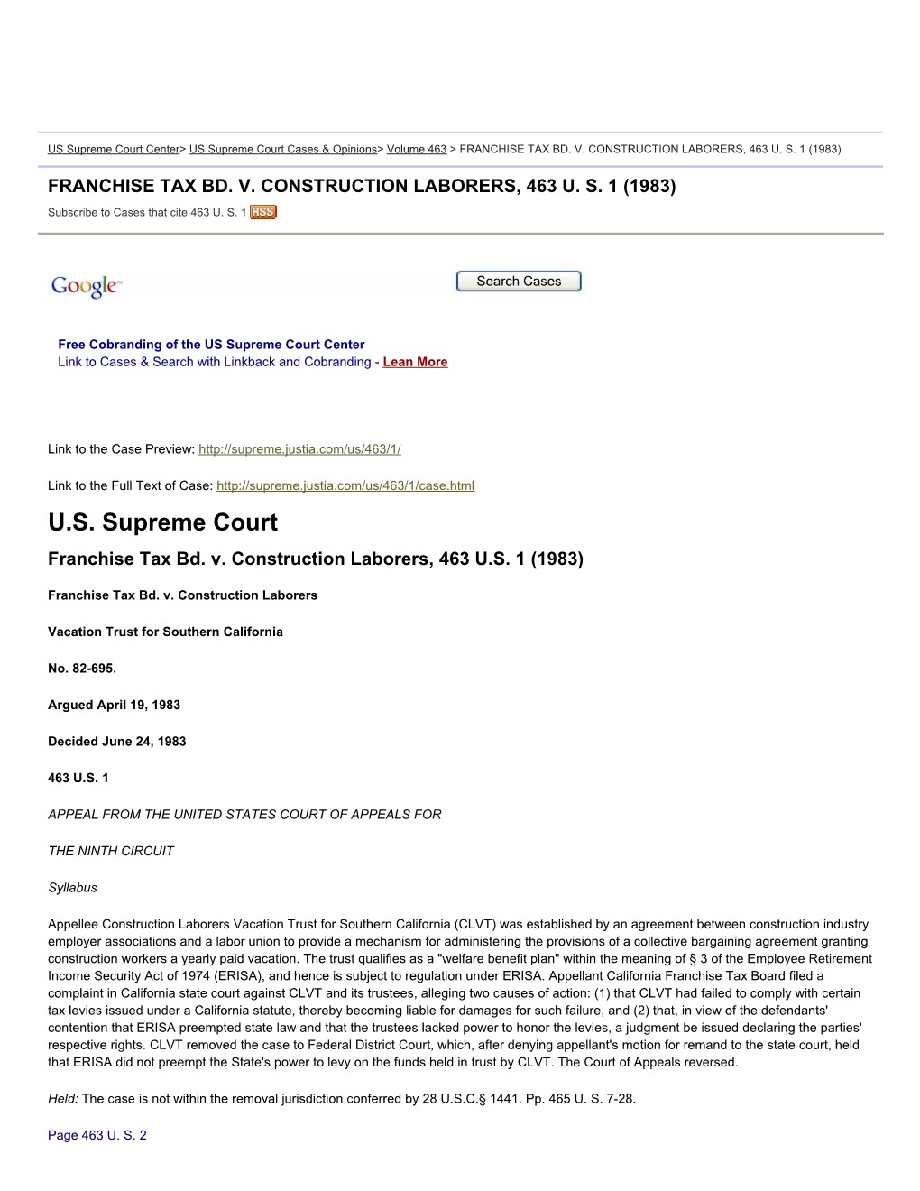 Franchise Tax Bd. V Contruction Laborers Vacation Trust Funds for S. California