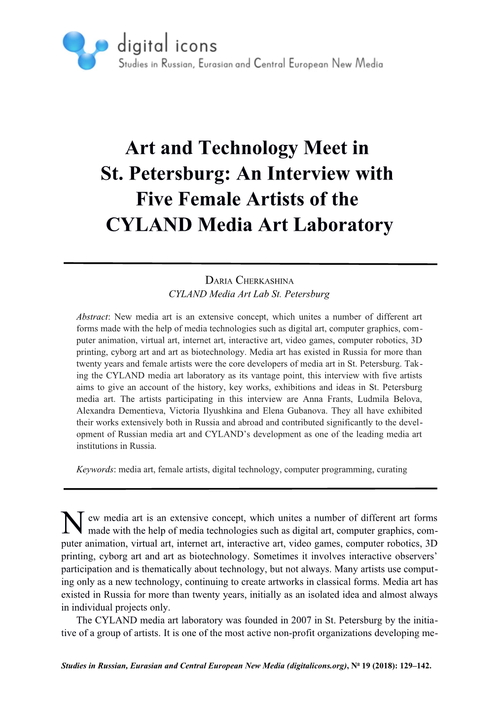 Art and Technology Meet in St. Petersburg: an Interview with Five Female Artists of the CYLAND Media Art Laboratory