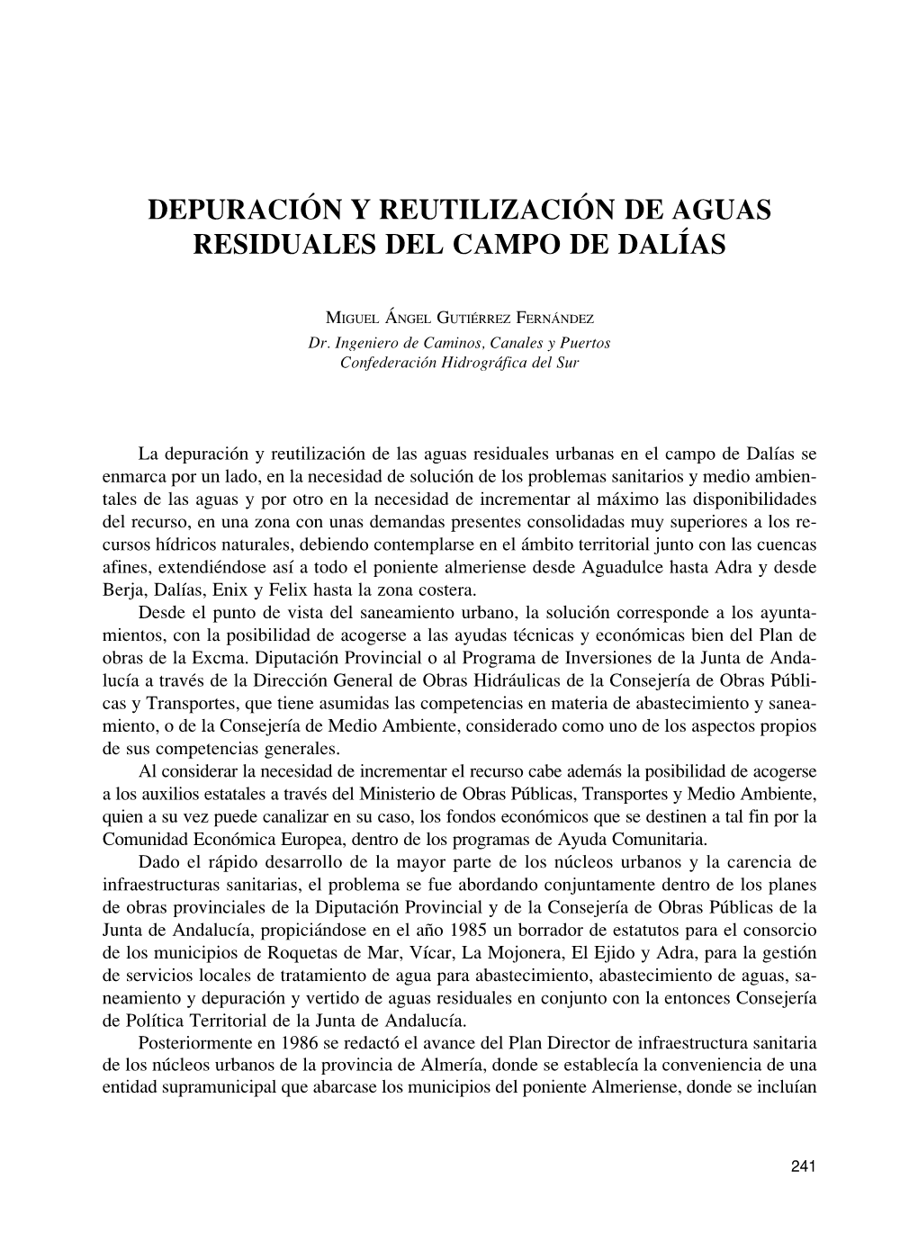 Depuración Y Reutilización De Aguas Residuales Del Campo De Dalías