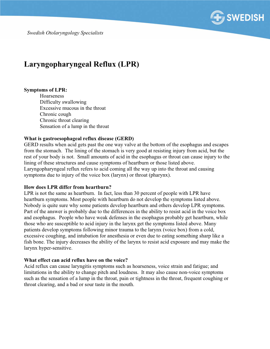 Laryngopharyngeal Reflux (LPR)