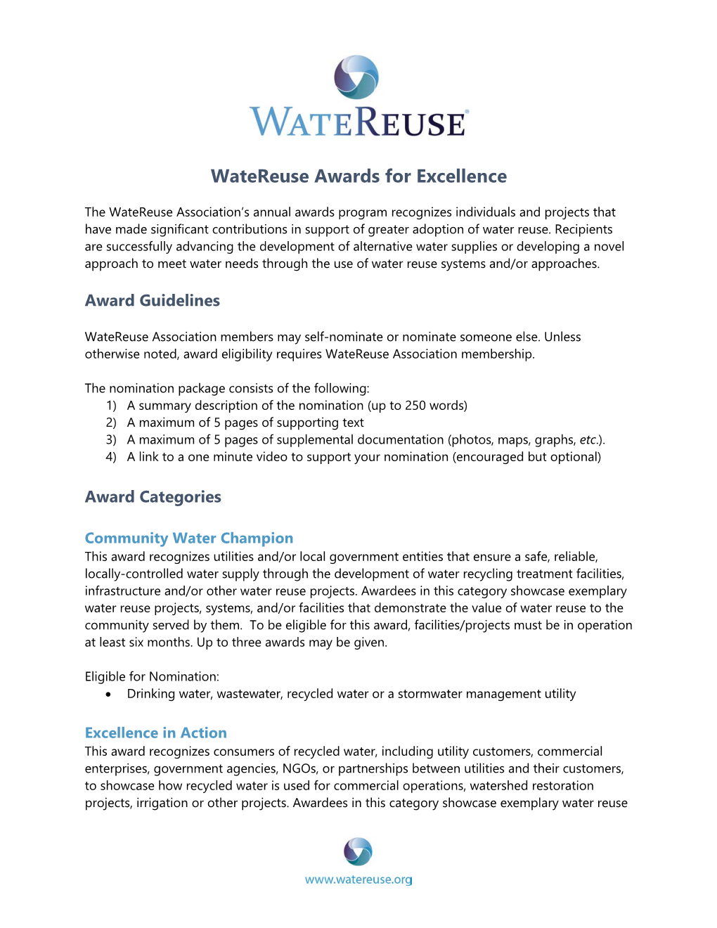 Watereuse Awards for Excellence
