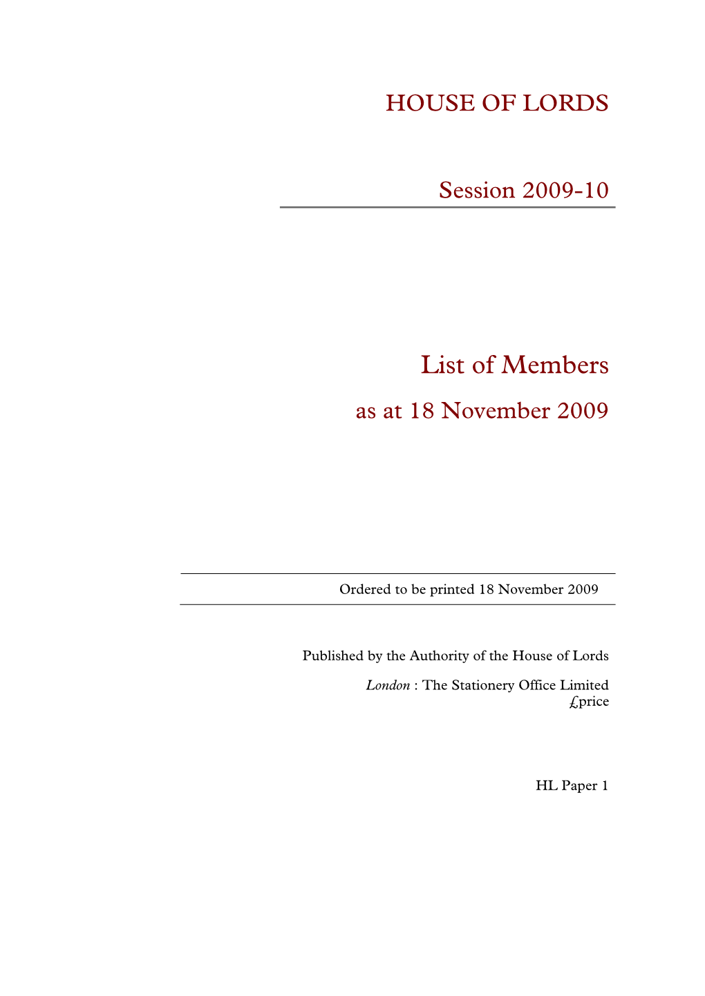 List of Members As at 18 November 2009
