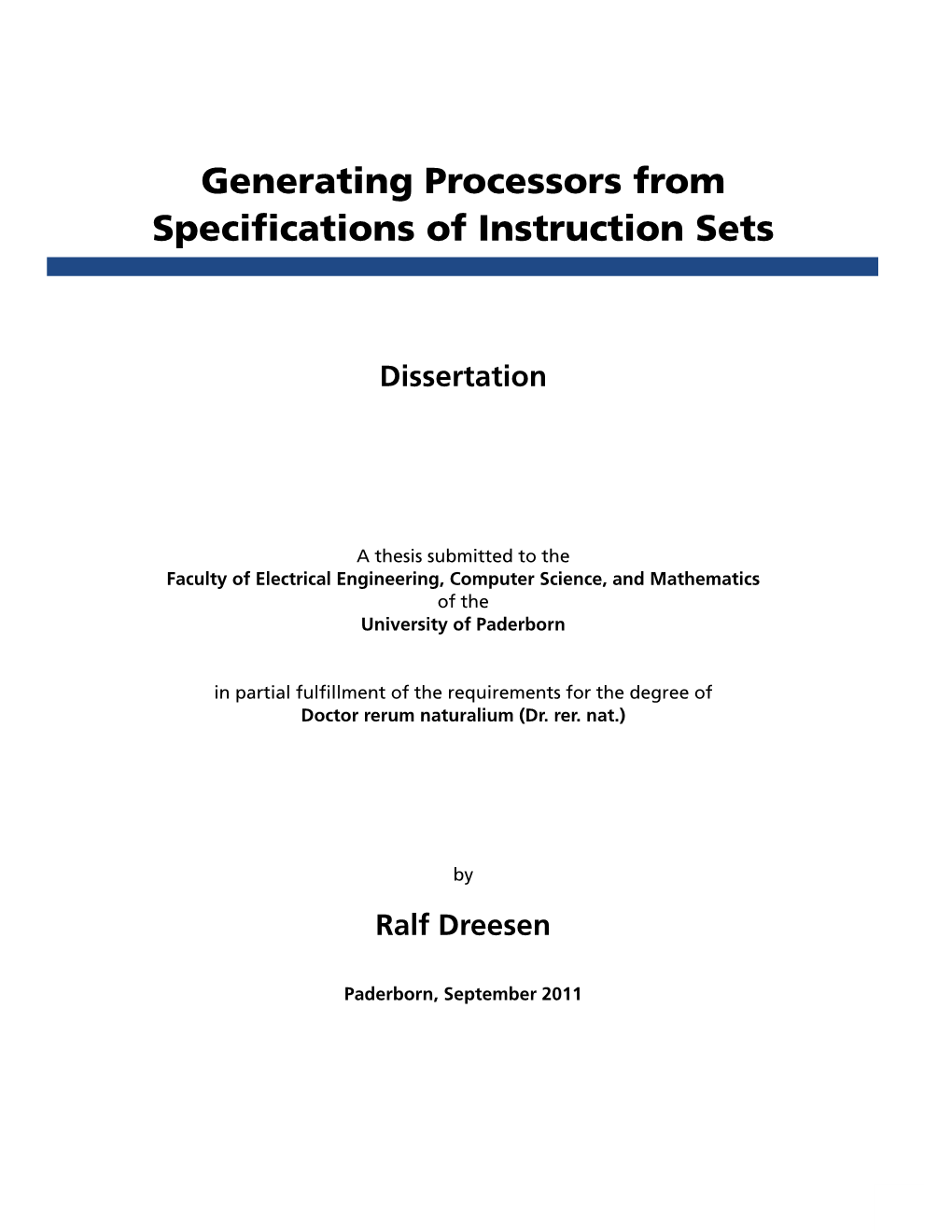 Generating Processors from Specifications of Instruction Sets
