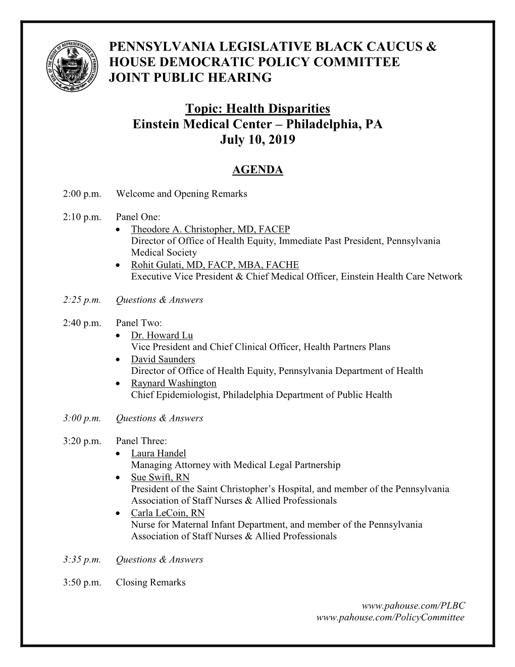 Health Disparities Einstein Medical Center – Philadelphia, PA July 10, 2019