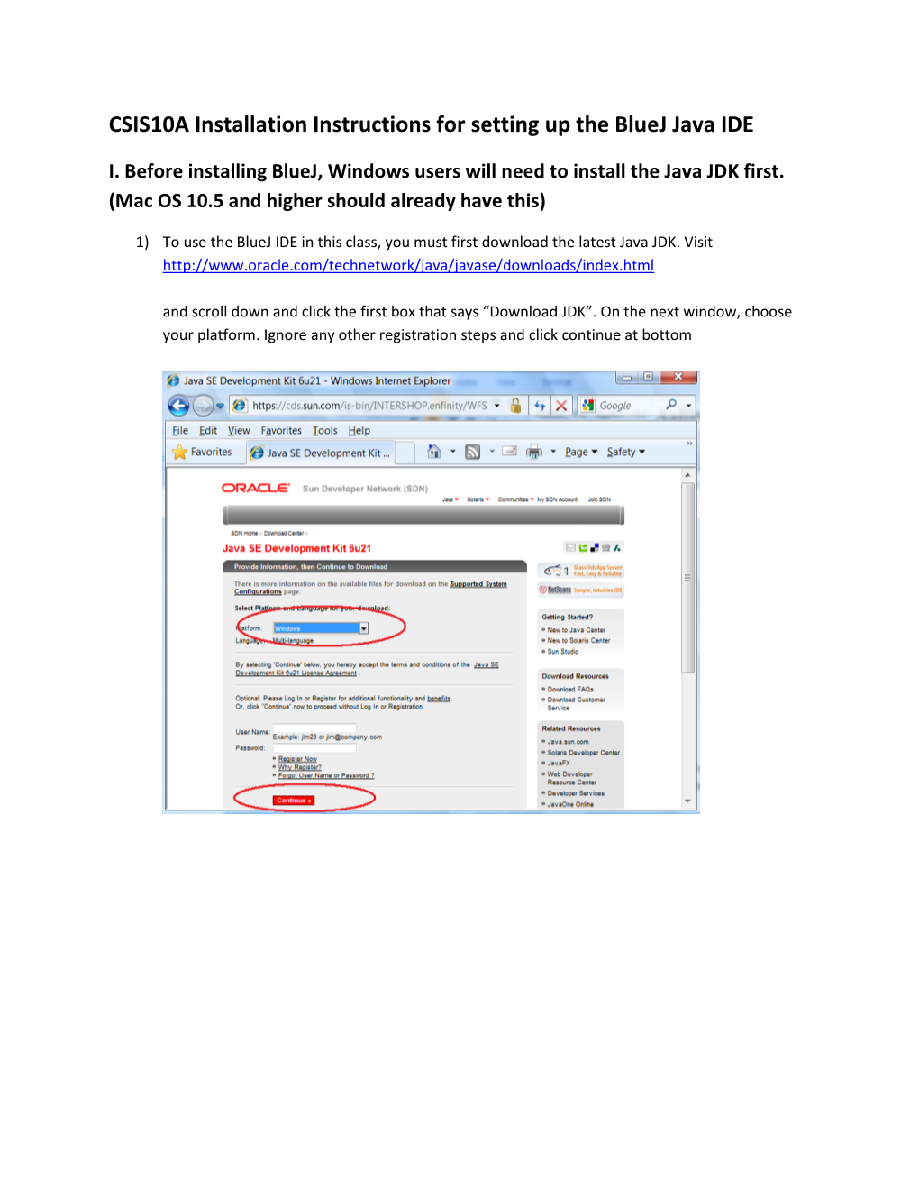 CSIS10A Installation Instructions for Setting up the Bluej Java IDE