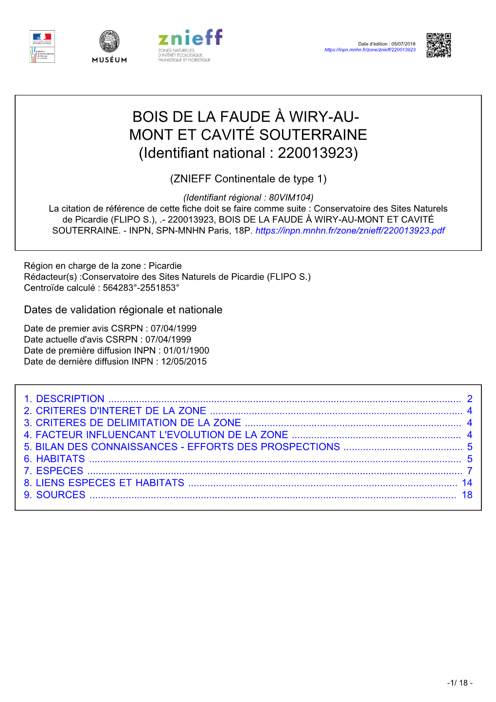 BOIS DE LA FAUDE À WIRY-AU- MONT ET CAVITÉ SOUTERRAINE (Identifiant National : 220013923)