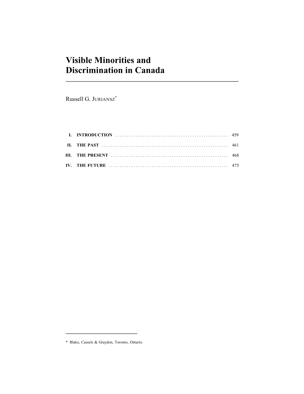 Visible Minorities and Discrimination in Canada