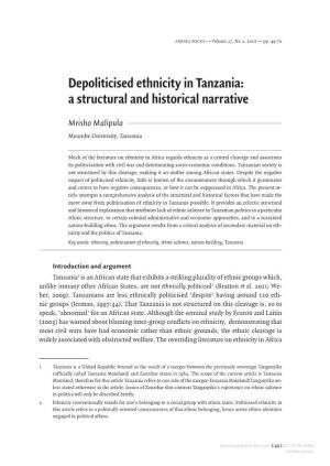 Depoliticised Ethnicity in Tanzania: a Structural and Historical Narrative