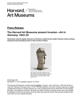 Press Release the Harvard Art Museums Present Inventur—Art In