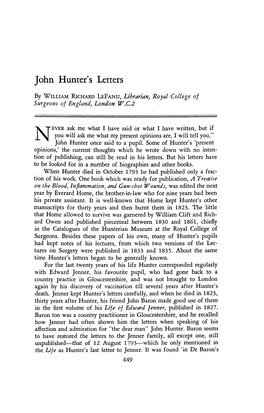 John Hunter's Letters by WILLIAM RICHARD LEFANU, Librarian, Royal College of Surgeons of England, London W.C.2