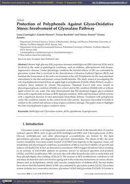 Protection of Polyphenols Against Glyco-Oxidative Stress: Involvement of Glyoxalase Pathway