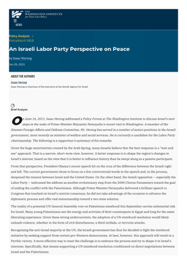 An Israeli Labor Party Perspective on Peace | the Washington Institute