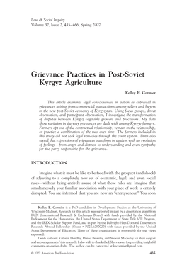 Grievance Practices in Post-Soviet Kyrgyz Agriculture 437 Become Instrumental to a Population