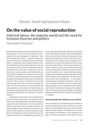 On the Value of Social Reproduction Informal Labour, the Majority World and the Need for Inclusive Theories and Politics Alessandra Mezzadri