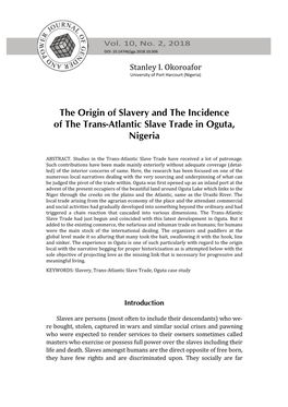 The Origin of Slavery and the Incidence of the Trans-Atlantic Slave Trade in Oguta, Nigeria