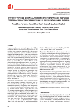 Study of Physico-Chemical and Sensory Properties of Red Wines from Black Grapes (Vitis Vinifera L.) in Different Areas of Albania