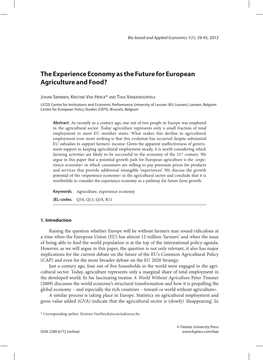 The Experience Economy As the Future for European Agriculture and Food?