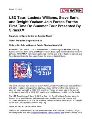LSD Tour: Lucinda Williams, Steve Earle, and Dwight Yoakam Join Forces for the First Time on Summer Tour Presented by Siriusxm