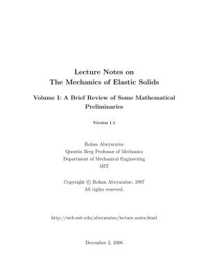 Volume I: a Brief Review of Some Mathematical Preliminaries