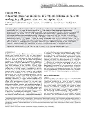 Rifaximin Preserves Intestinal Microbiota Balance in Patients Undergoing Allogeneic Stem Cell Transplantation