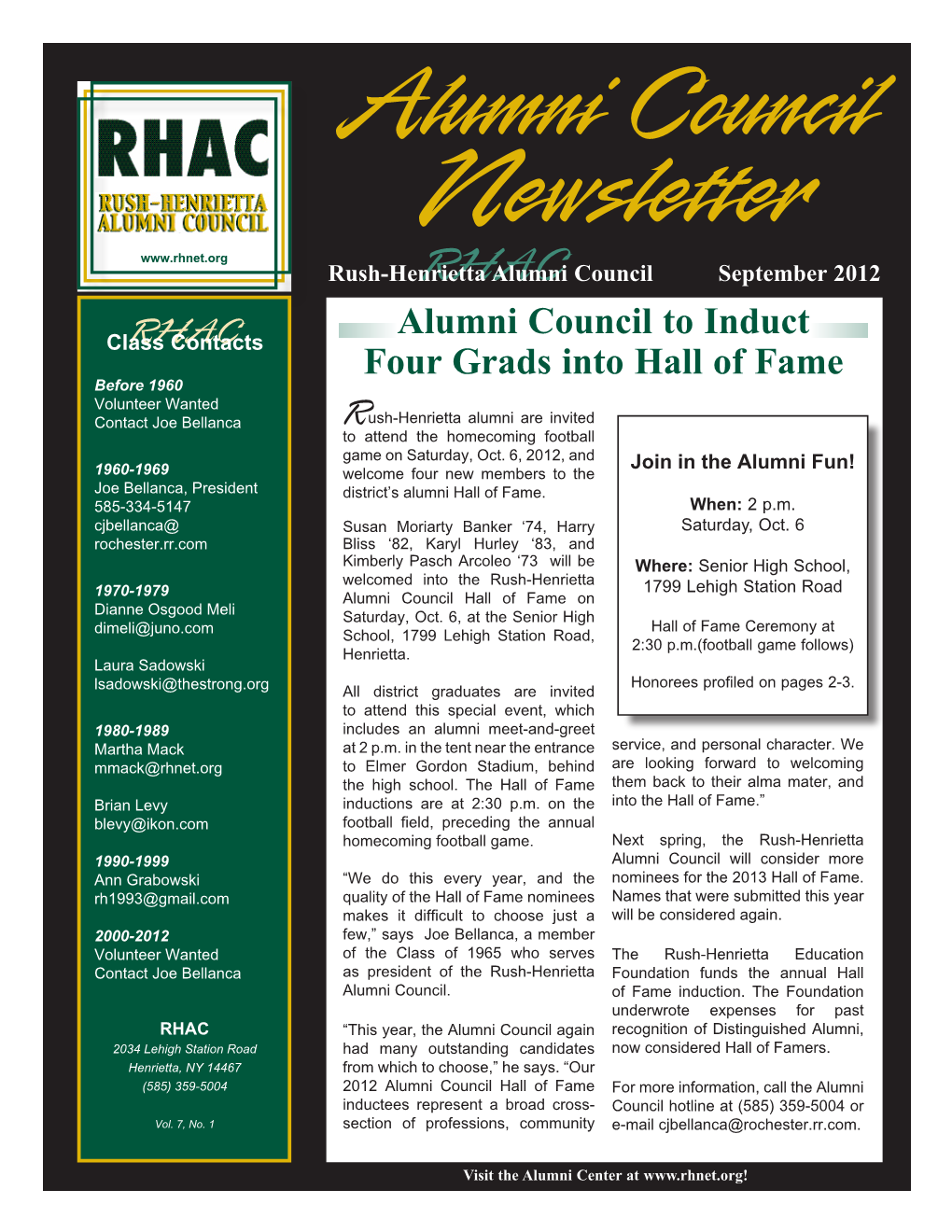 Alumni Council to Induct Four Grads Into Hall of Fame RHAC