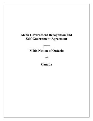 Métis Government Recognition and Self-Government Agreement