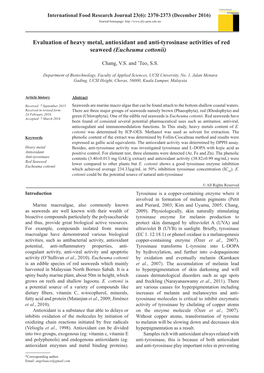Evaluation of Heavy Metal, Antioxidant and Anti-Tyrosinase Activities of Red Seaweed (Eucheuma Cottonii)