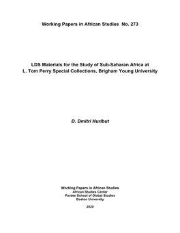 LDS Materials for the Study of Sub-Saharan Africa at L. Tom Perry Special Collections, Brigham Young University