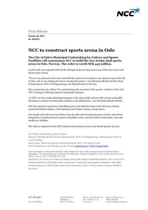 NCC to Construct Sports Arena in Oslo