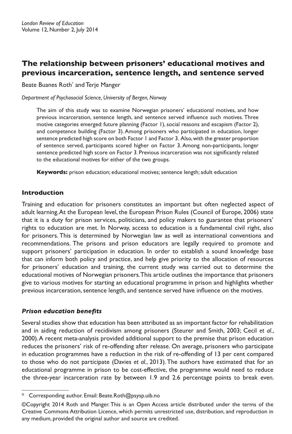 The Relationship Between Prisoners' Educational Motives and Previous