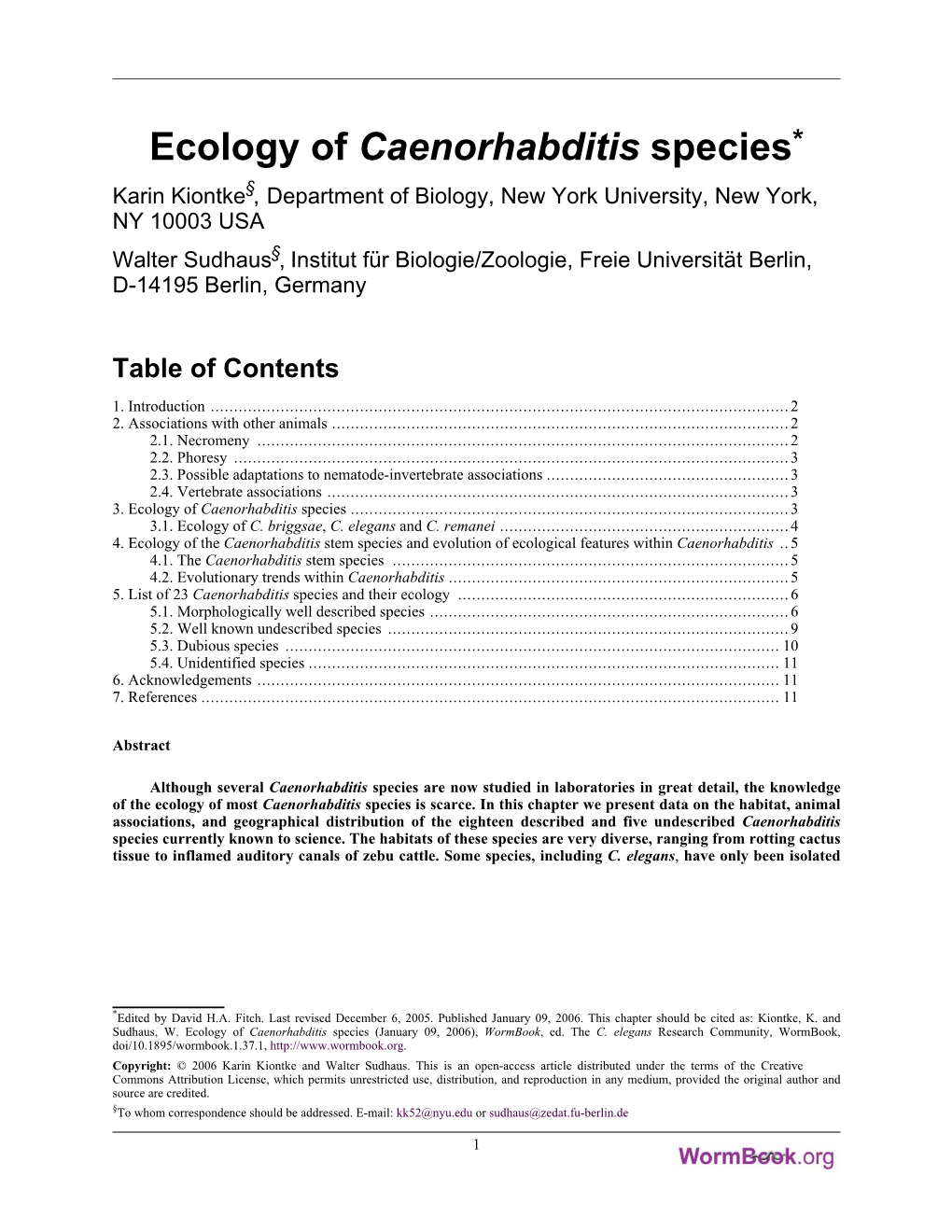 Ecology of Caenorhabditis Species* §