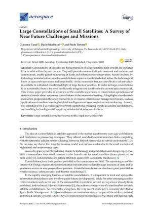 Large Constellations of Small Satellites: a Survey of Near Future Challenges and Missions