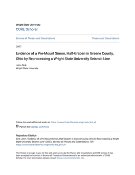 Evidence of a Pre-Mount Simon, Half-Graben in Greene County, Ohio by Reprocessing a Wright State University Seismic Line