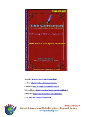 Galaxy: International Multidisciplinary Research Journal the Criterion: an International Journal in English Vol