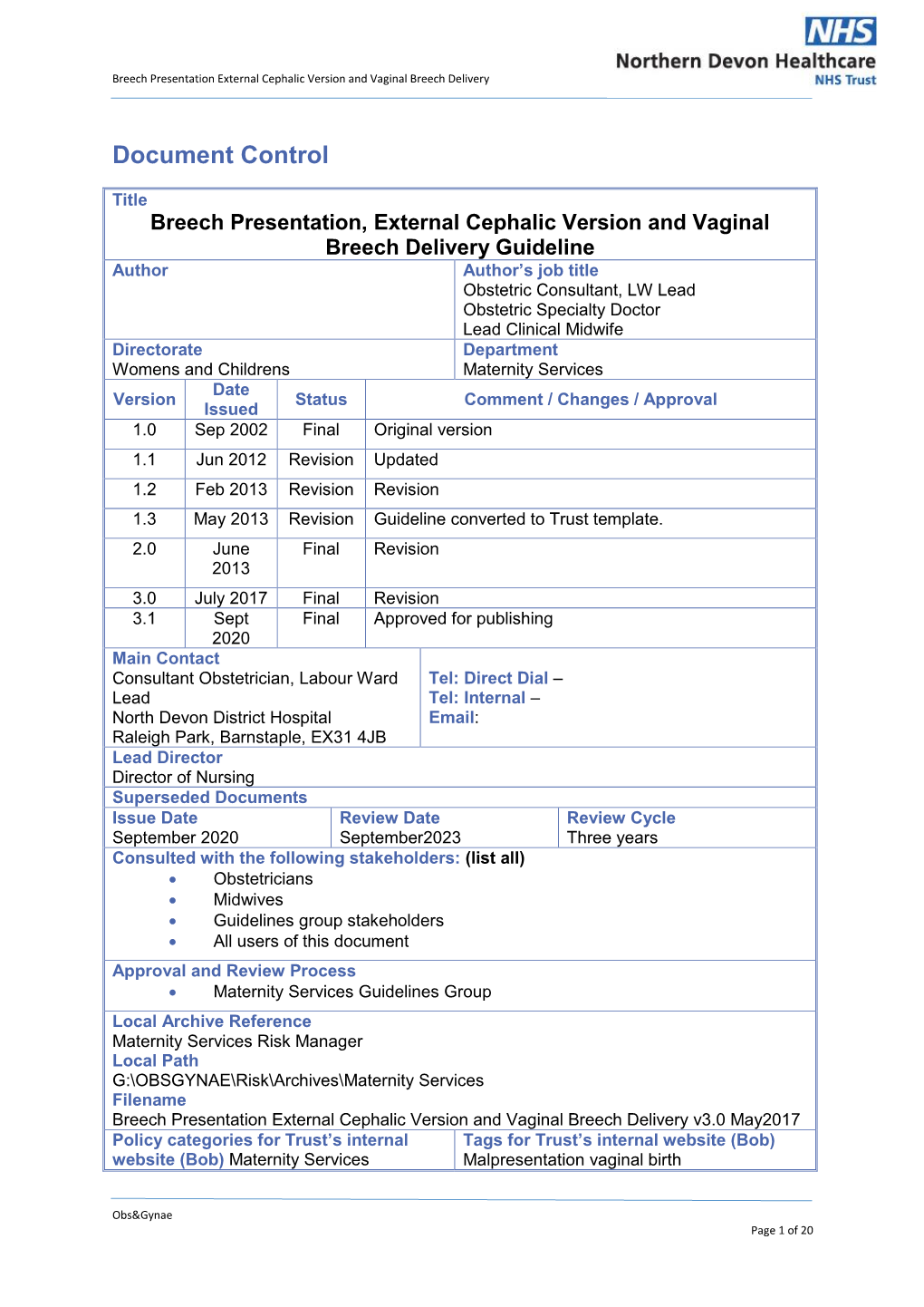 Breech Presentation Guidelines