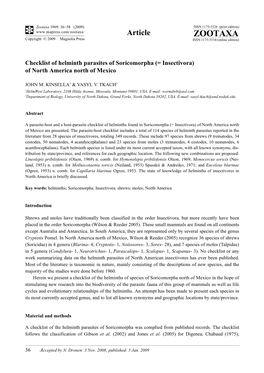Zootaxa, Checklist of Helminth Parasites of Soricomorpha