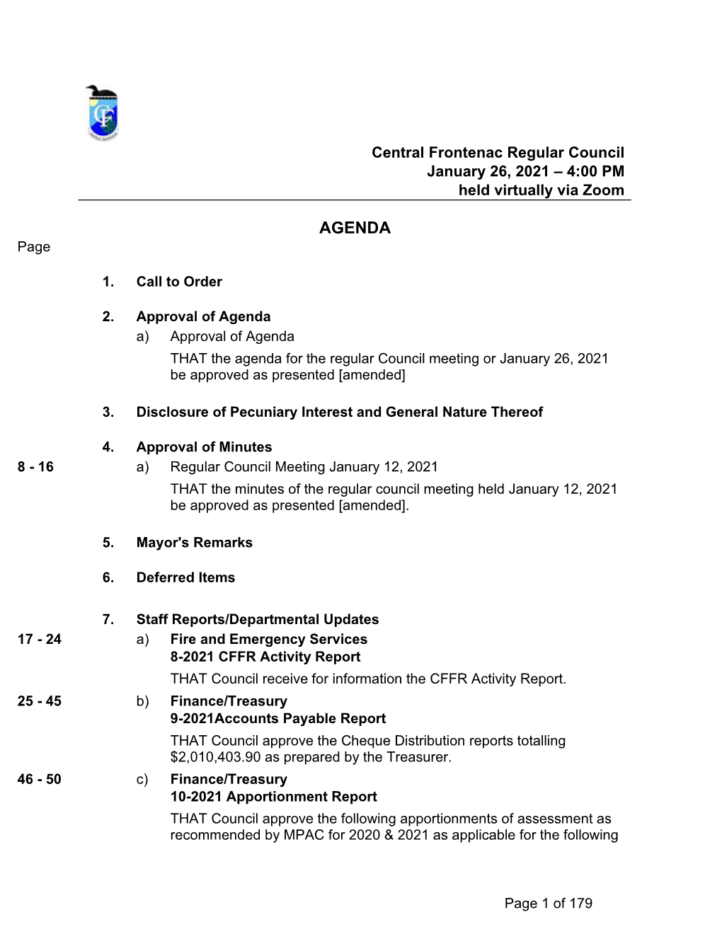 Township of Central Frontenac Regular Council