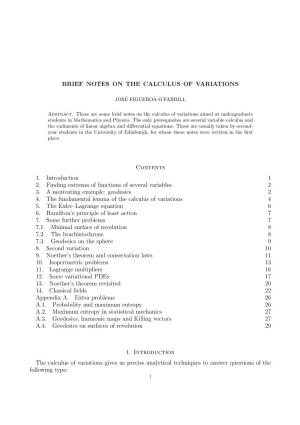 Brief Notes on the Calculus of Variations