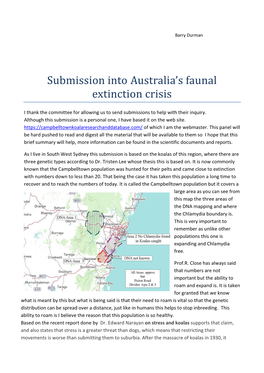 Submission Into Australia's Faunal Extinction Crisis
