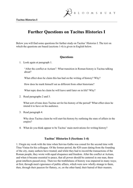 Further Questions on Tacitus Histories I