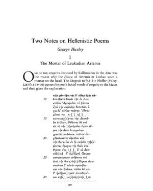 Two Notes on Hellenistic Poems George Huxley I the Mortar of Leukadian Artemis