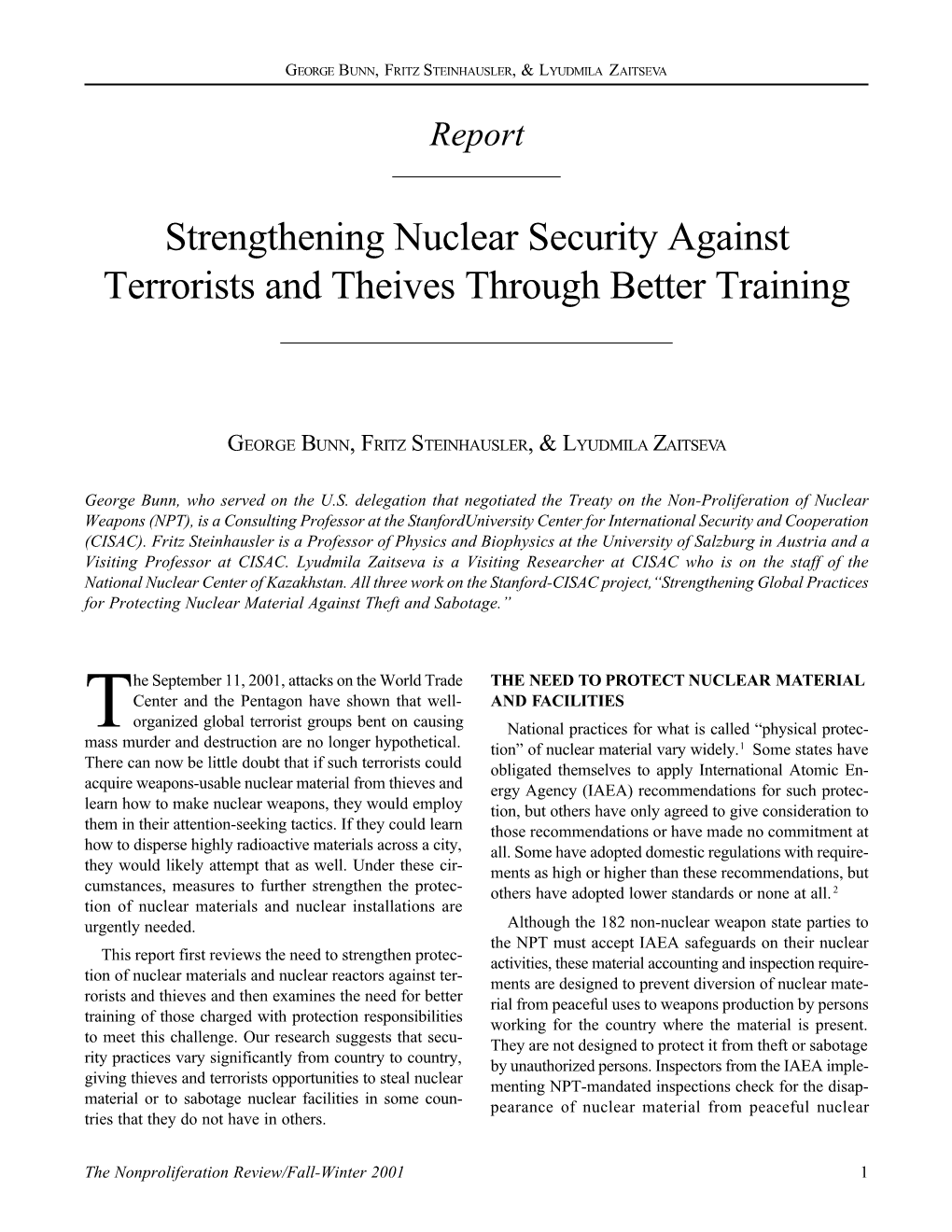 Strengthening Nuclear Security Against Terrorists and Theives Through Better Training